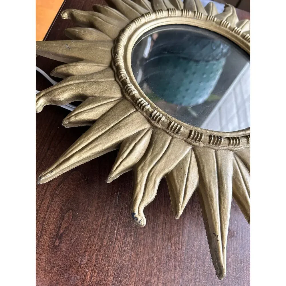 Vintage Rare Mid Century Modern Gold Luxe Sunburst Sun Star Infinity Mirror Lamp